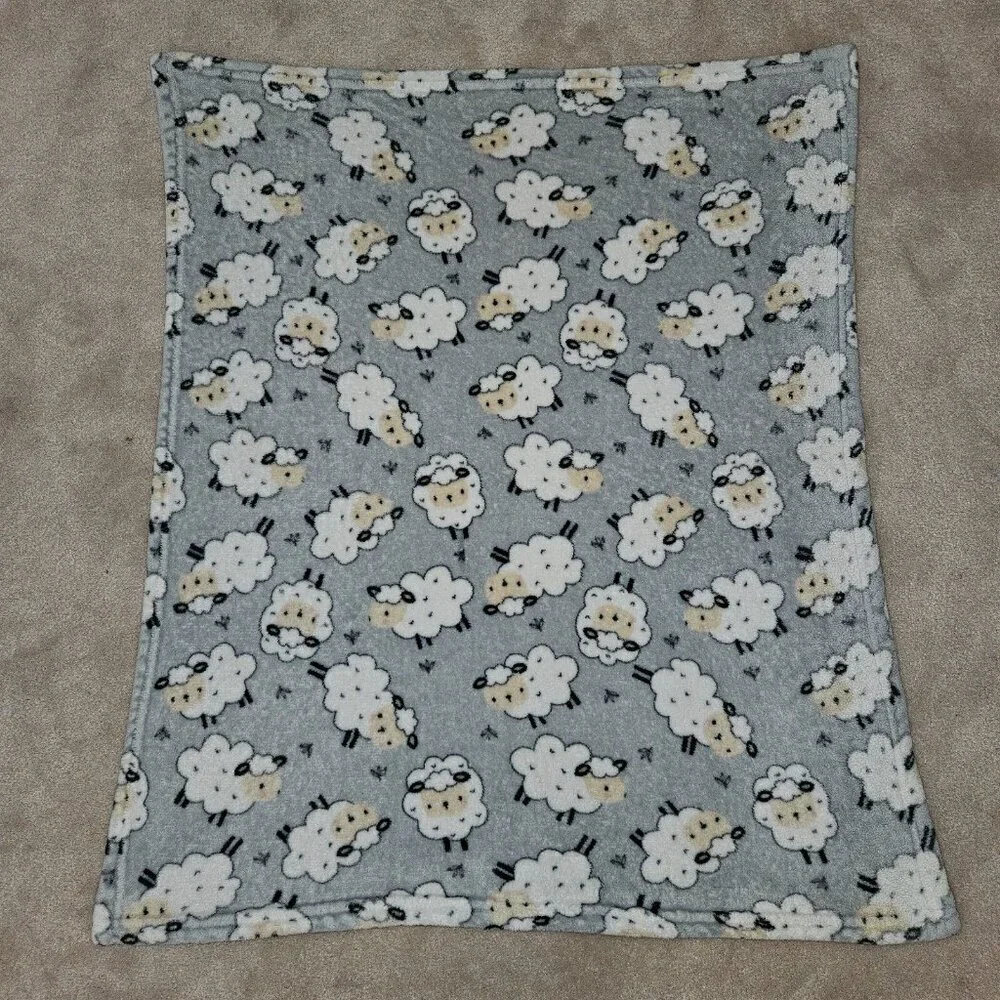 Parent's Choice Gray Fleece Baby Blanket White Sheep 30x36 READ